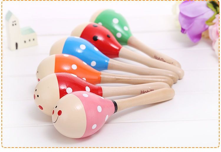 木制卡通沙球木质沙锤婴幼儿乐器玩具小沙锤早教益智摇铃玩具1个小