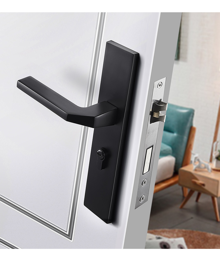 固特gute门锁室内卧室加长静音房门锁黑色卫生间实木门把手家用分体锁
