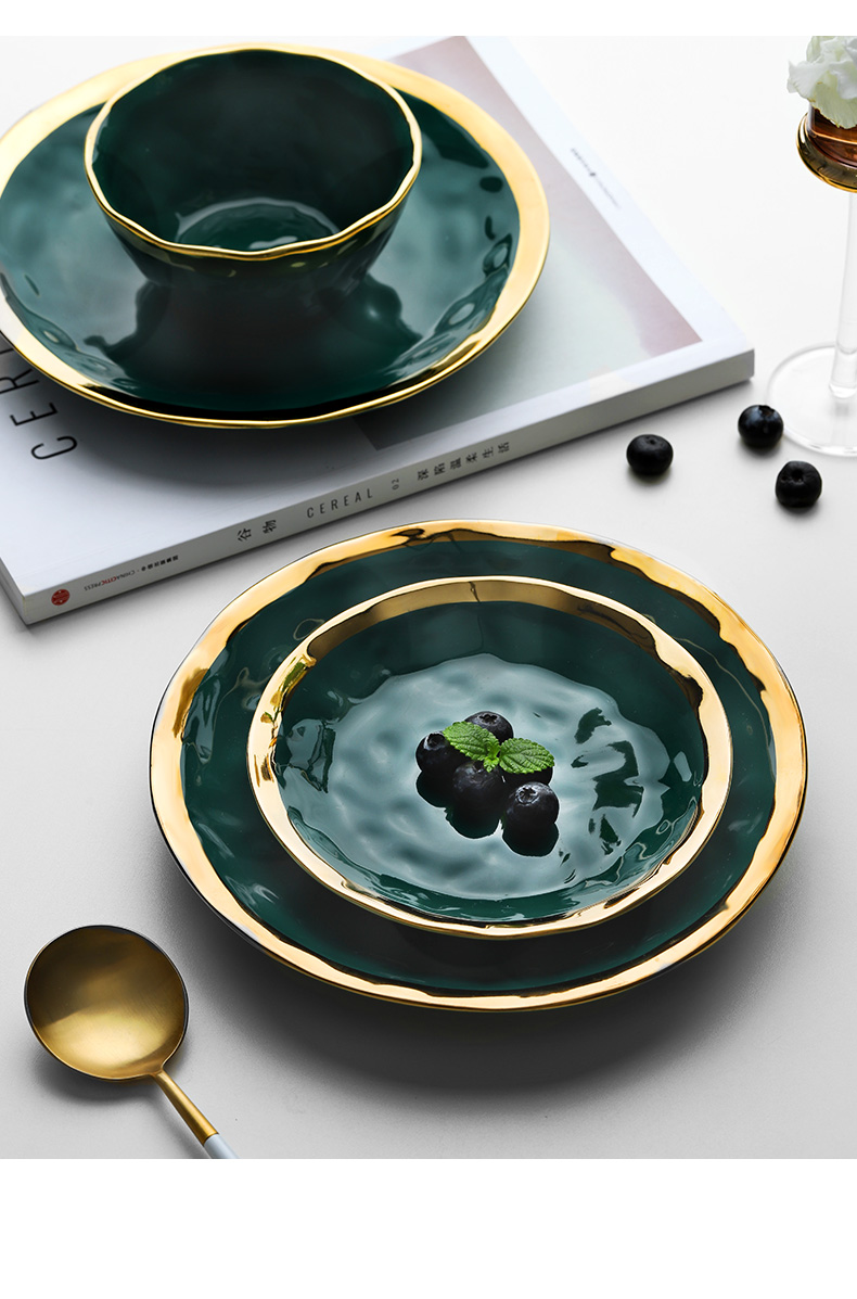 光一碗碟套装吃饭套碗盘子家用欧式简约手指纹瓷碗瓷器骨瓷组合餐具