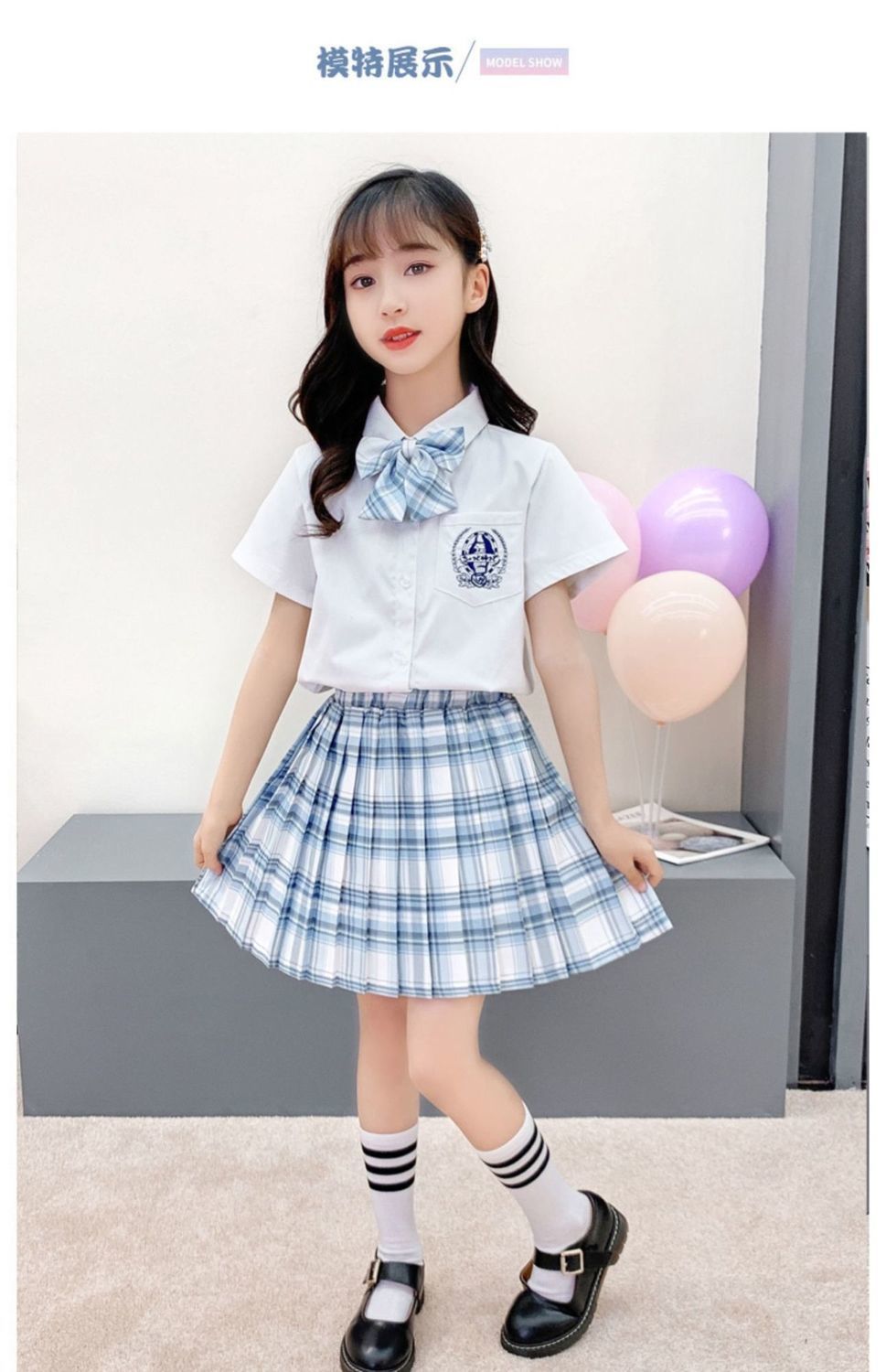 臻依缘儿童套装 儿童jk制服百褶裙正版9岁小学生春季10岁儿童短裙校服