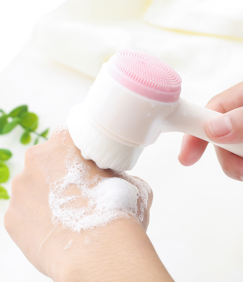 洗脸器清洁毛孔软毛硅胶双面洁面仪卸妆按摩毛刷打泡手工洗脸刷 三维