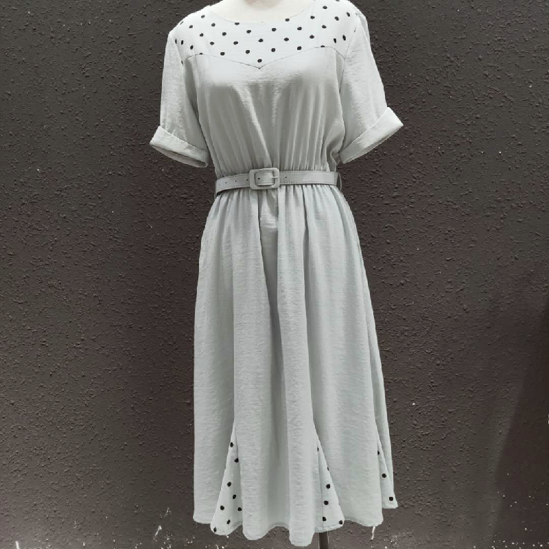 inpose连衣裙 5号 inpose线下同款波点拼接淡绿色雪纺连衣裙【价格