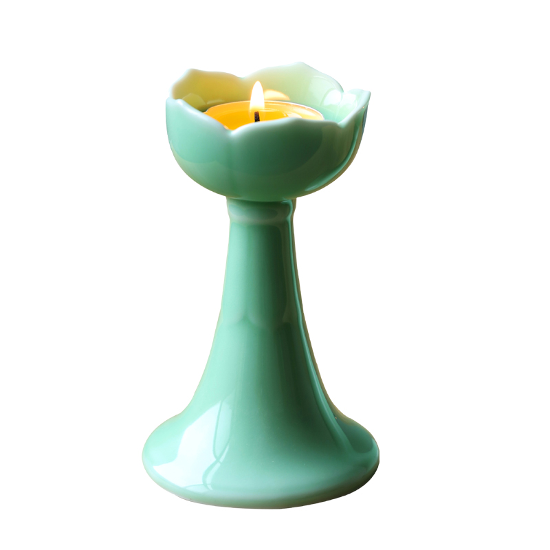 蜡烛台莲花供佛用品陶瓷烛台灯座酥油台家用供奉创意装饰