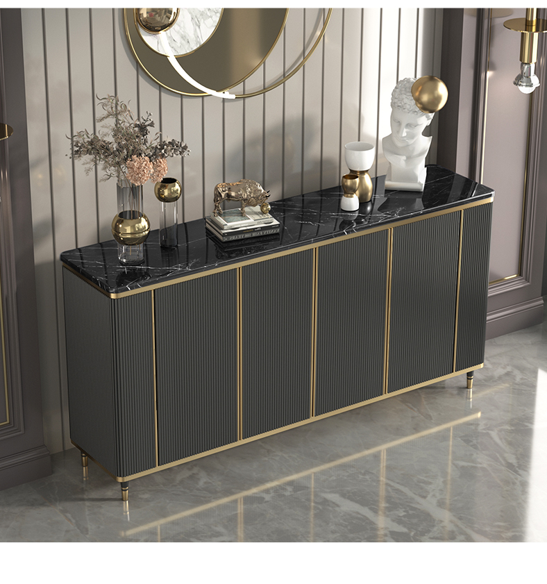 美式轻奢风玄关柜现代简约闪电客入户进厅柜客厅大理石储物收纳柜线条