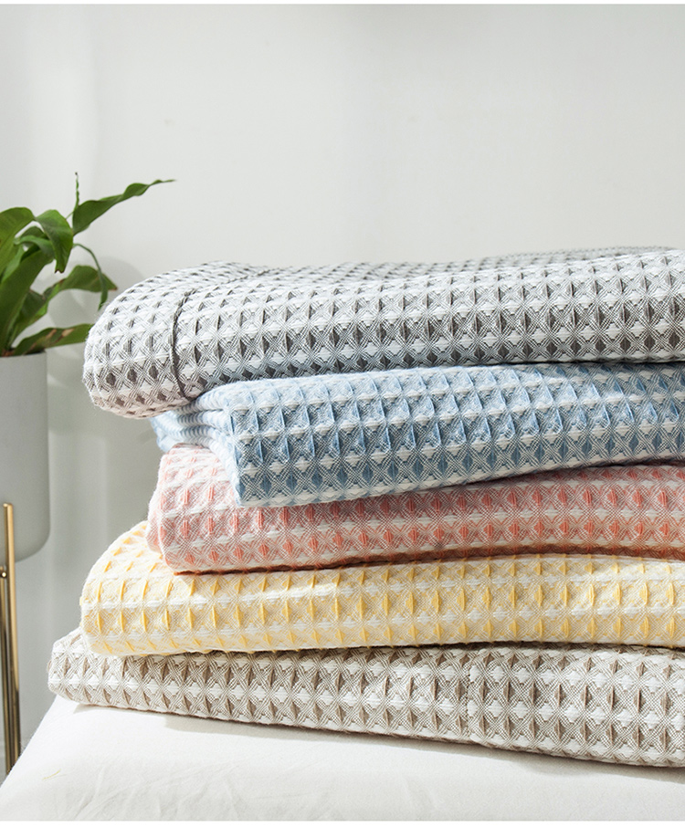 jhlongess家纺日式色织全棉华夫格双面盖毯夏凉被单人被薄毯子