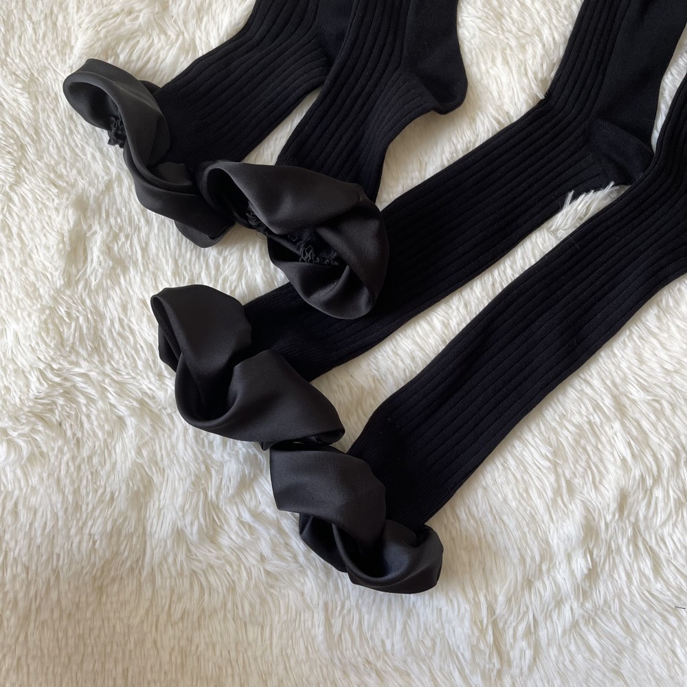 suntek 款潮牌花边黑长袜甜酷辣妹设计感小众少女时髦中筒袜