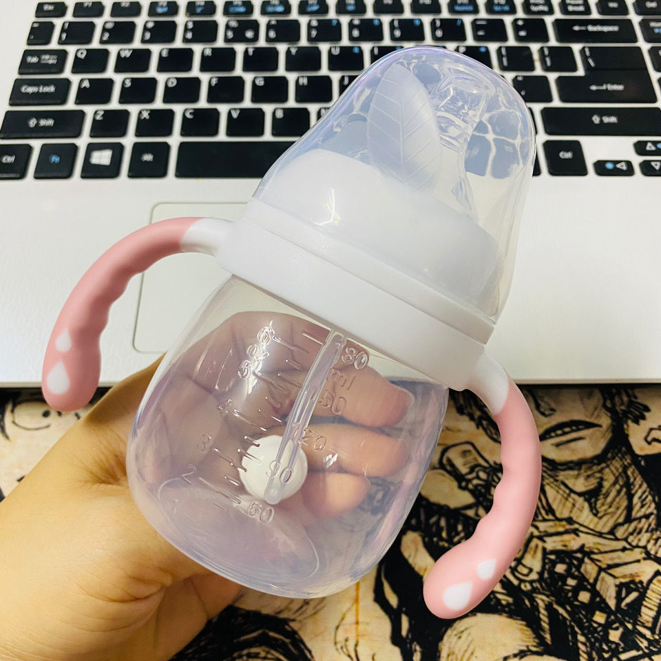 可爱小奶瓶喝水喝奶喝果汁婴儿宝宝塑料奶壶硅胶奶嘴鸭嘴吸管嘴奶嘴款