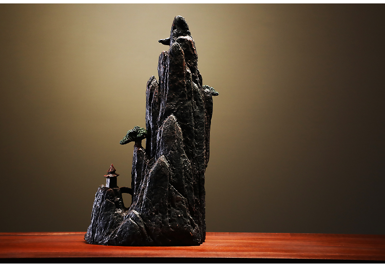 半壁江山枯山水摆件办公室桌面风水镇宅创意倒流香炉假山摆设