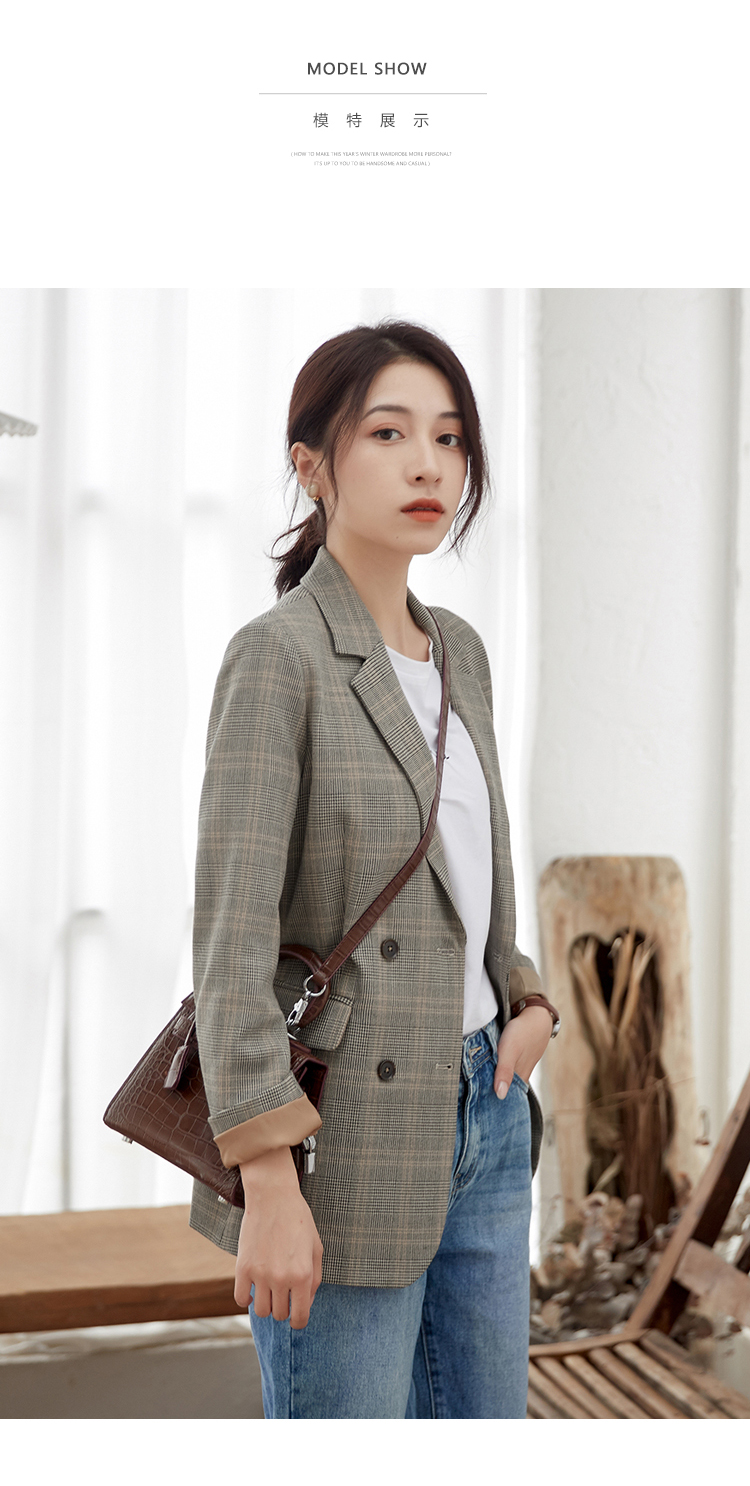 暖青汇女士西服 格子西装外套女韩版2020春秋装新款英伦风宽松休闲