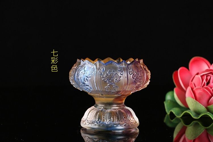 吉祥黄八宝七彩琉璃烛台酥油灯座八吉祥供杯圣水杯酥油蜡烛灯架供灯