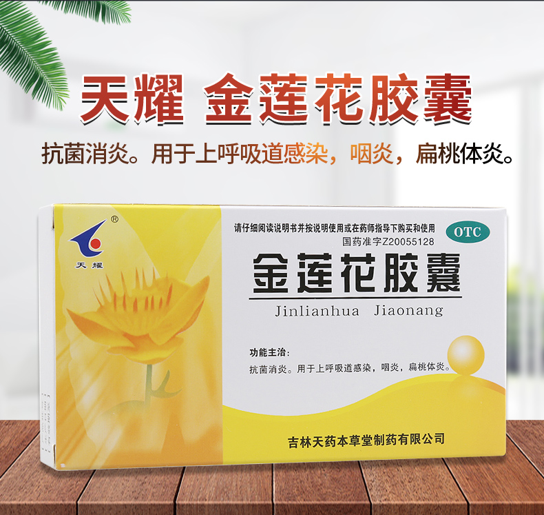 五盒装天耀金莲花胶囊24粒盒抗菌消炎上呼吸道感染咽炎扁桃体炎