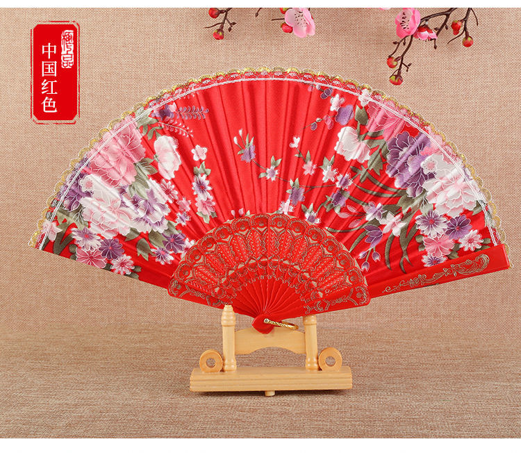 扇子古风折扇古装汉服扇子学生随身携带塑料舞蹈折叠扇绸布红色1把