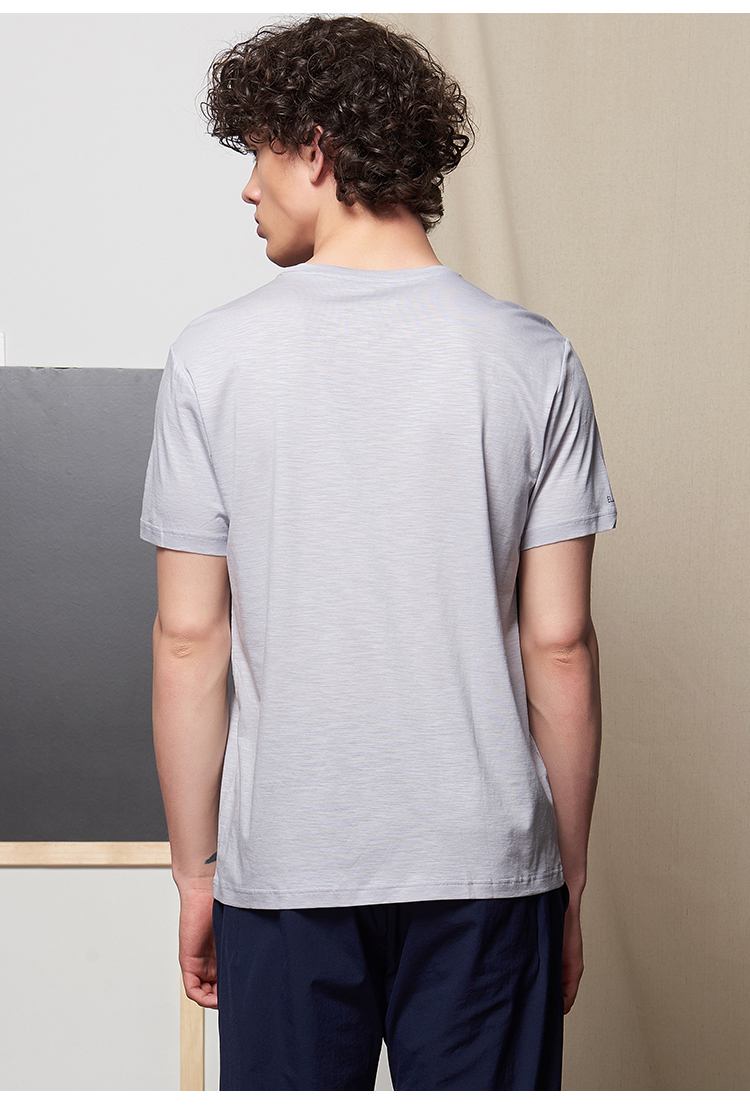 ellehomme莱赛尔纤维纯色男士t恤圆领修身简约短袖上衣舒适透气