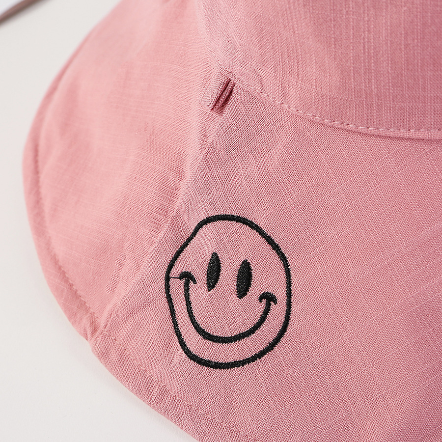 祥世恒吉新款刺绣可爱笑脸渔夫帽女士夏季小清新百搭出游遮阳帽潮