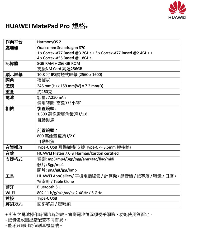 HUAWEI華為MatePad Pro 2021 平板電腦WIFI 8+256G | 香港蘇寧SUNING