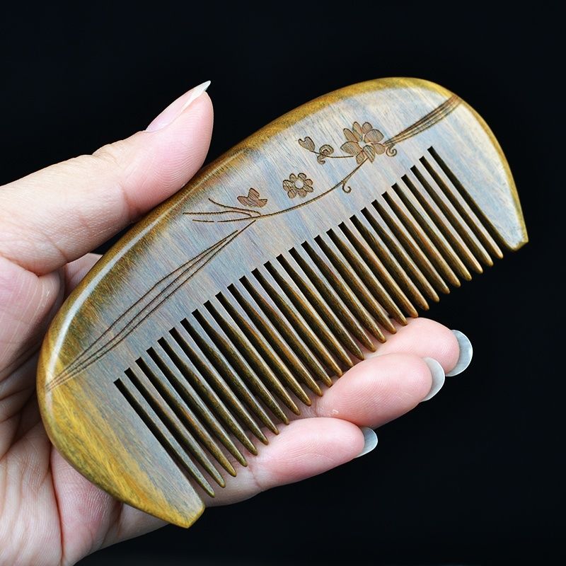 《选项1 无包装 绿檀木梳子长发女用檀香木梳防静电脱发按摩头皮经络