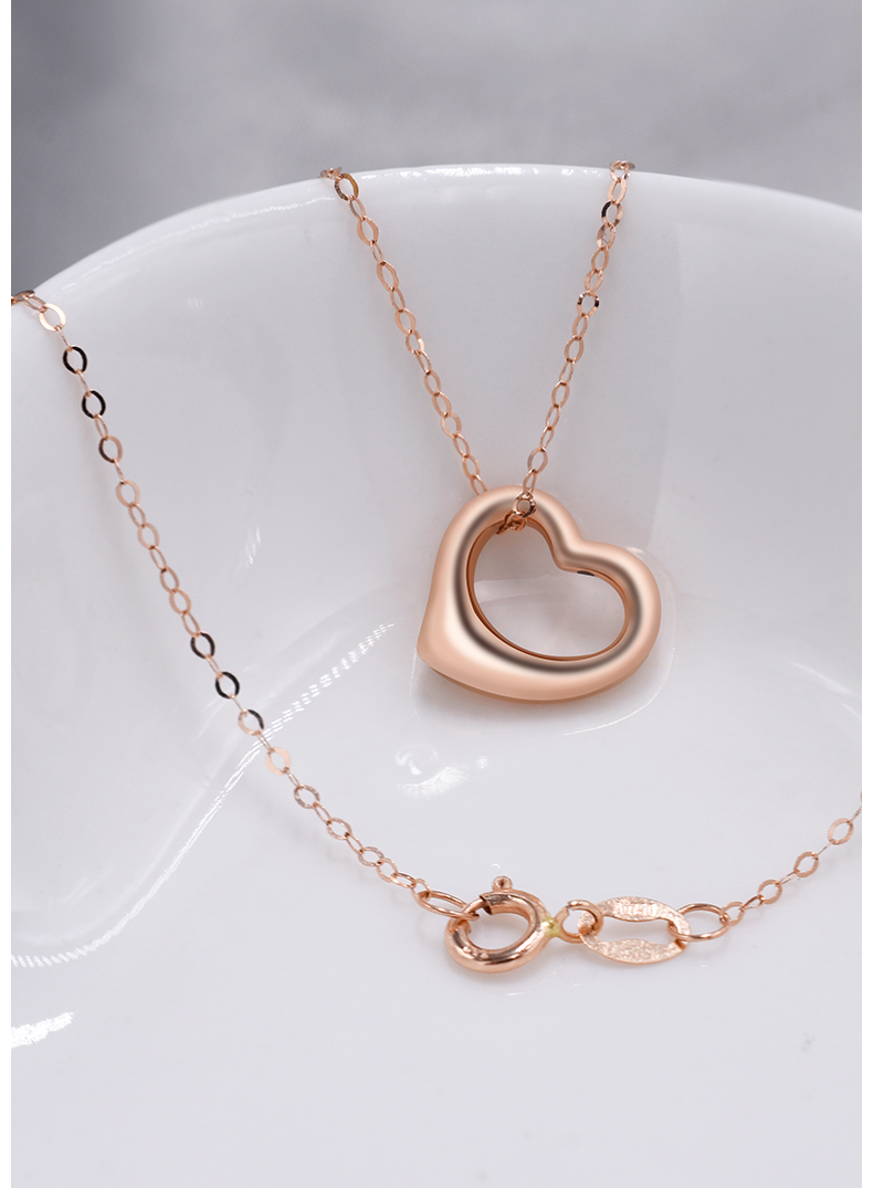 ryual18k金项链玫瑰金女士爱心套链彩金心形吊坠锁骨链au750素金项链