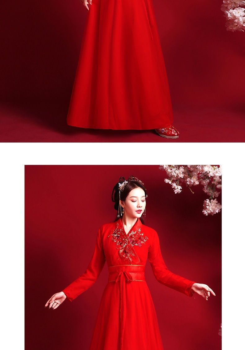 古装女改良汉服仙女飘逸古风大合唱舞蹈演出服交领齐腰长裙全套夏樱花