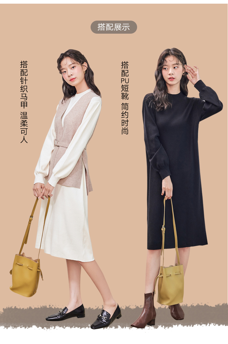 韩都衣舍2020韩版女装冬装新款宽松显瘦中长款针织连衣裙pt9733
