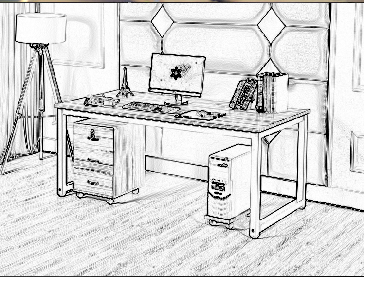 书桌一角素描设计图片