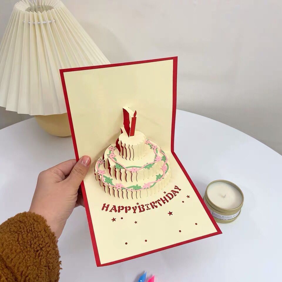 韩国ins创意可爱生日礼物少女心生日蛋糕祝福贺卡折叠3d立体卡片 3d