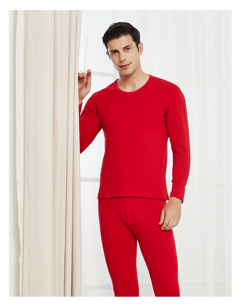 恒源祥男士保暖内衣加绒加厚保暖套装冬季秋衣秋裤圆领男式打底大红