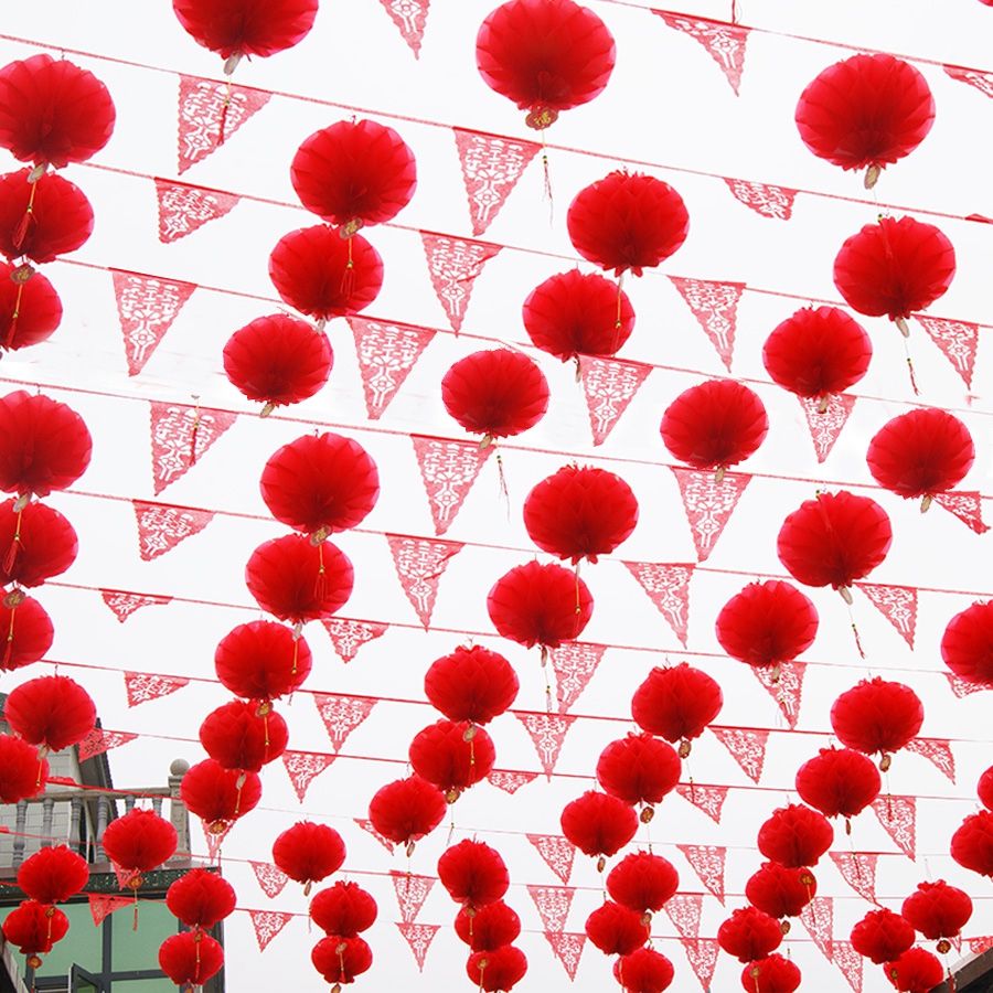 元旦新年布置装饰彩旗婚庆用品结婚开业户外院子喜字拉花室外三角旗串