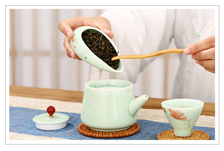 常生源茶匙茶则陶瓷赏茶荷手绘青瓷茶勺功夫茶具茶道莲语茶荷