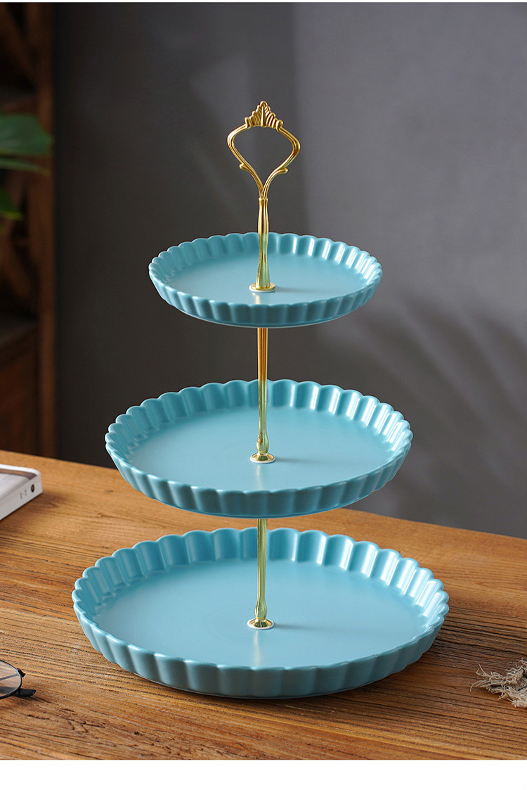 三层干果盘零食糖果盘水果盘陶点心架瓷现代多层客厅茶几创意