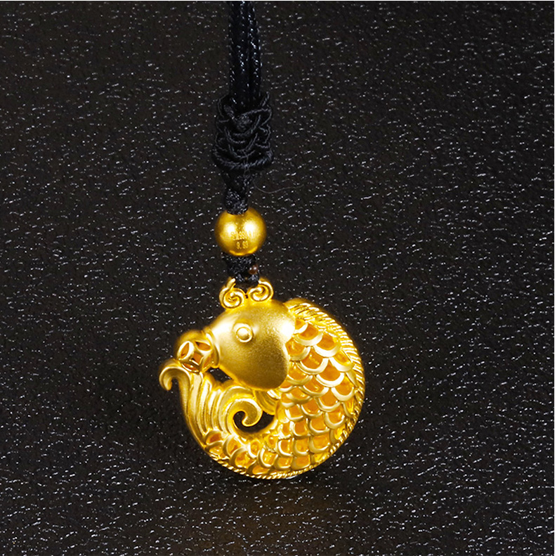 黄金码头古法足金999鲤鱼吊坠镂空金鱼坠子女送子女爱人生日礼物