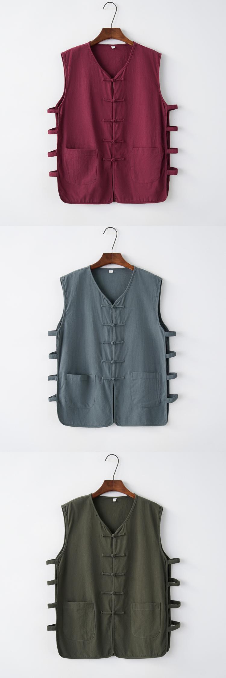 夏季中式马褂男汗衫老北京背心无袖老头衫开衫唐装坎肩中国风亚麻 yan