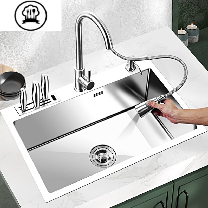 敬平厨房304不锈钢水槽单槽套餐加厚洗菜盆家用洗碗池水池手工大单槽