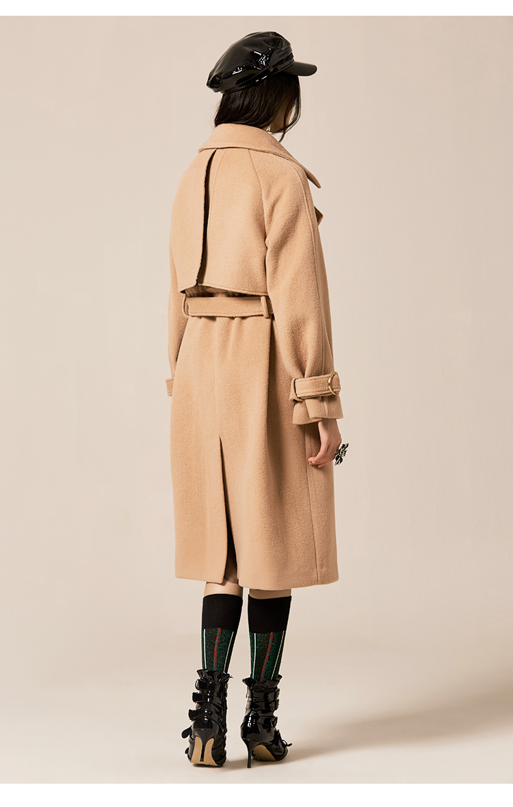 马克华菲女装2019冬新款毛呢大衣女中长款英伦风复古廓形大衣外套