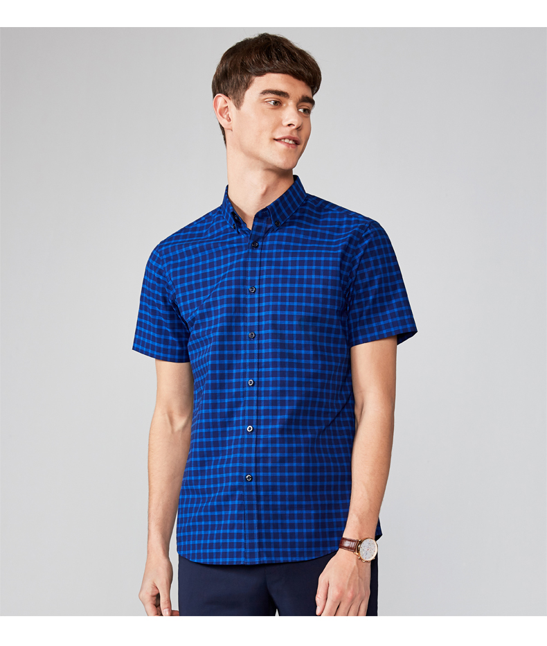 九牧王男装短袖衬衫男夏季上新日常上班透气格子男士衬衣