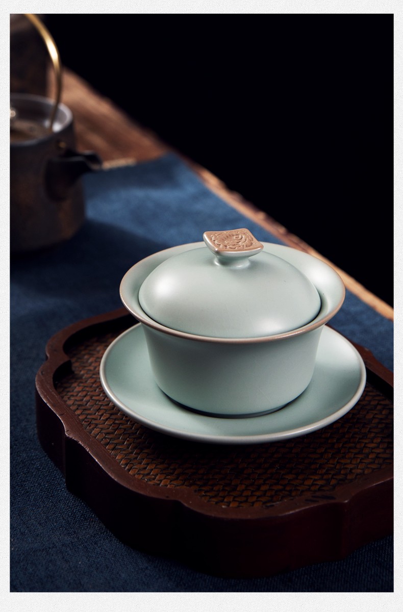 东道 苏宁自营 汝窑盖碗三才杯三才盖碗汝瓷茶具开片可养金丝