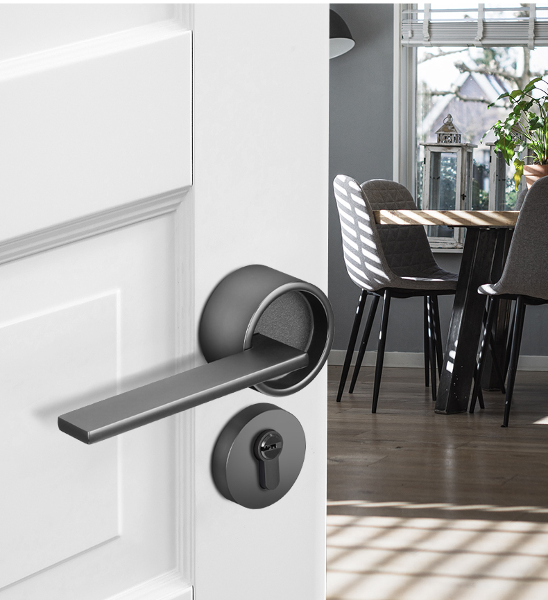 卧室门锁欧式室内门把手现代简约磁吸圆形美式房门锁具 敬平