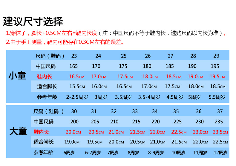 回力标准鞋码对照表图片