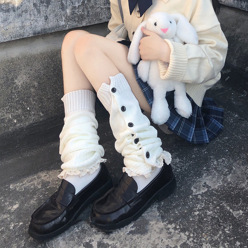 日系中筒jk堆堆袜子秋冬保暖过膝白色袜套女加绒加厚韩版潮流靴套