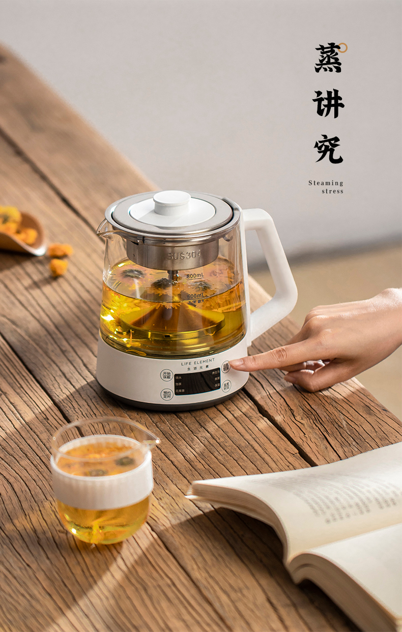 生活元素煮茶器家用办公室全自动蒸汽喷淋式黑花茶小型蒸煮茶壶机机械