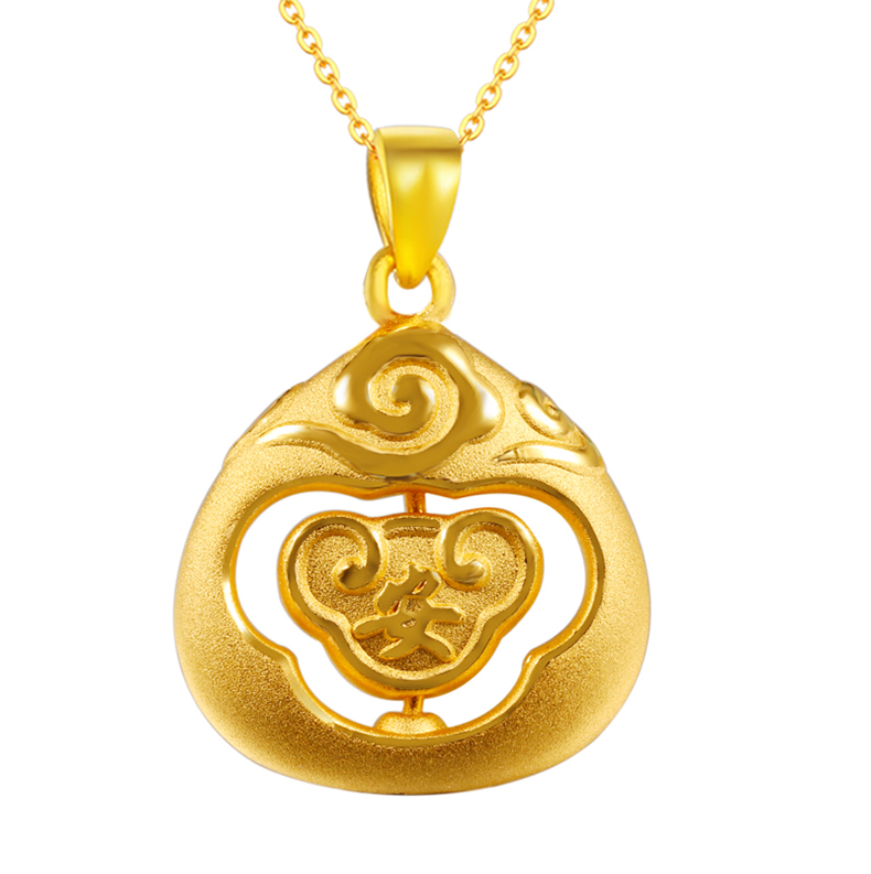 3d硬金足金999时来运转如意锁吊坠女母亲520情节宝宝儿童黄金坠子