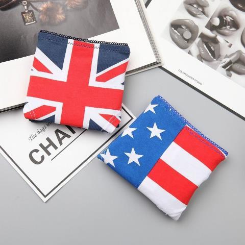 星条旗米字旗内裤女全棉印花后背蕾丝甜美性感低腰时尚三角裤