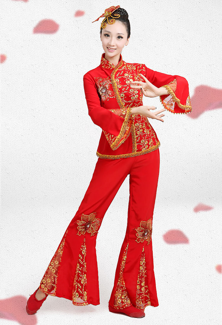 2021新款中老年秧歌服装演出服女腰鼓扇子舞民族舞蹈广场舞表演服 玫