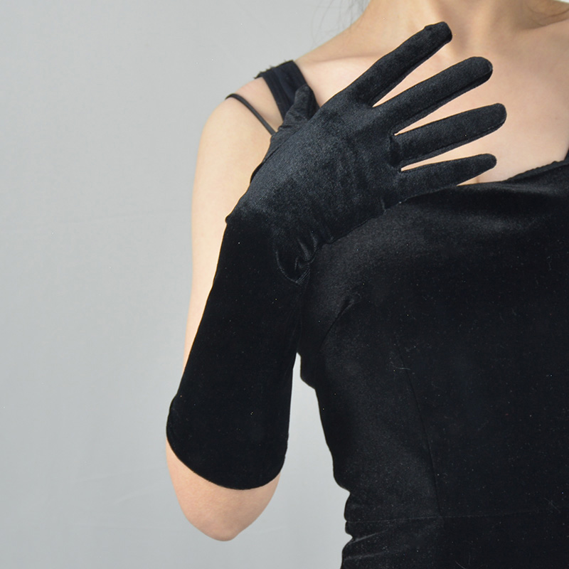 黑色19cm60cm金丝绒手套女生长款薄秋冬加厚复古男赫本天鹅绒触控屏高