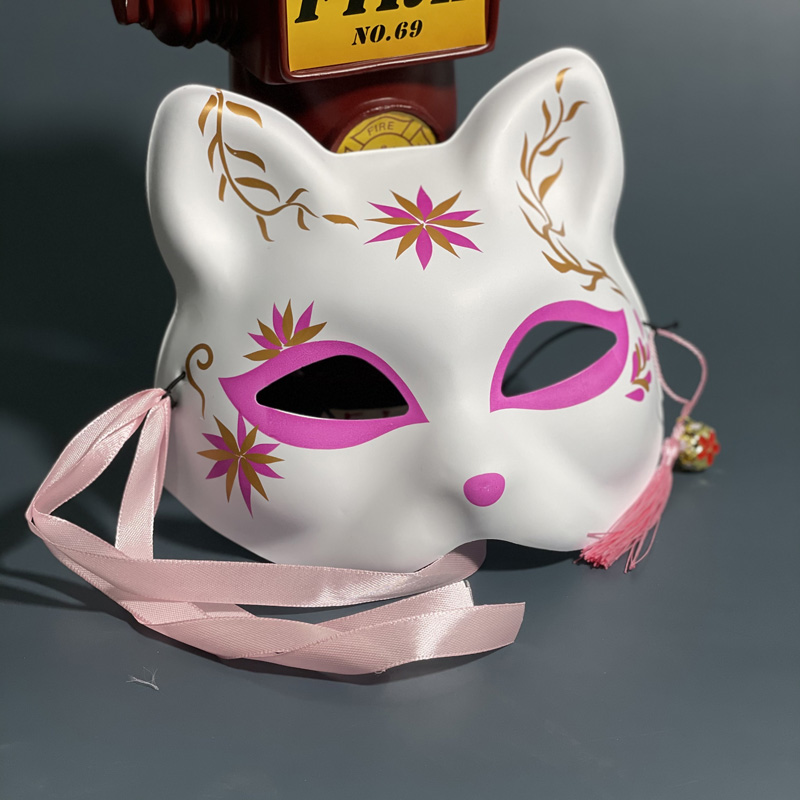 和风日式猫狐狸面具半脸动漫妖狐可佩戴手绘化妆舞会塑料假面cos feng