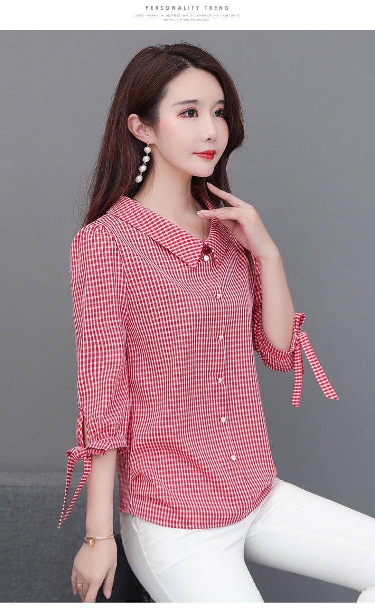 夏季时尚格子雪纺衬衫女装春款2020新款女士衬衣洋气小衫气质上衣