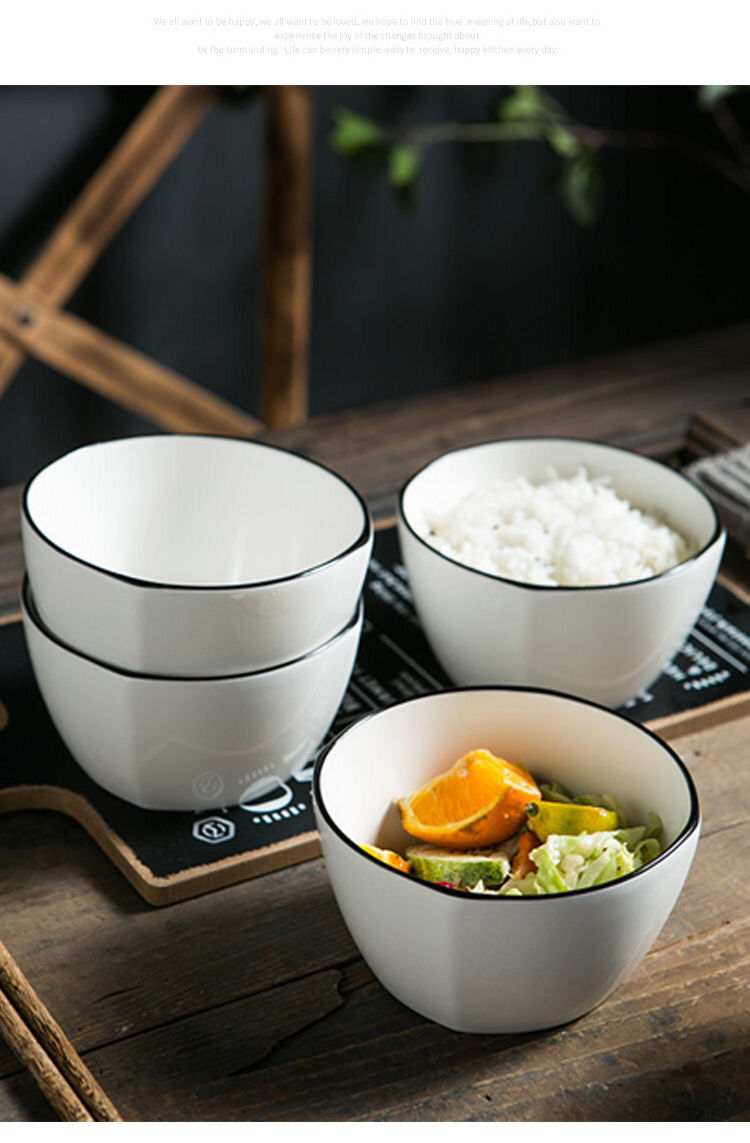 陶瓷饭碗家用碗勺组合创意欧式简约ins风45寸汤碗甜品碗餐具套装敬平