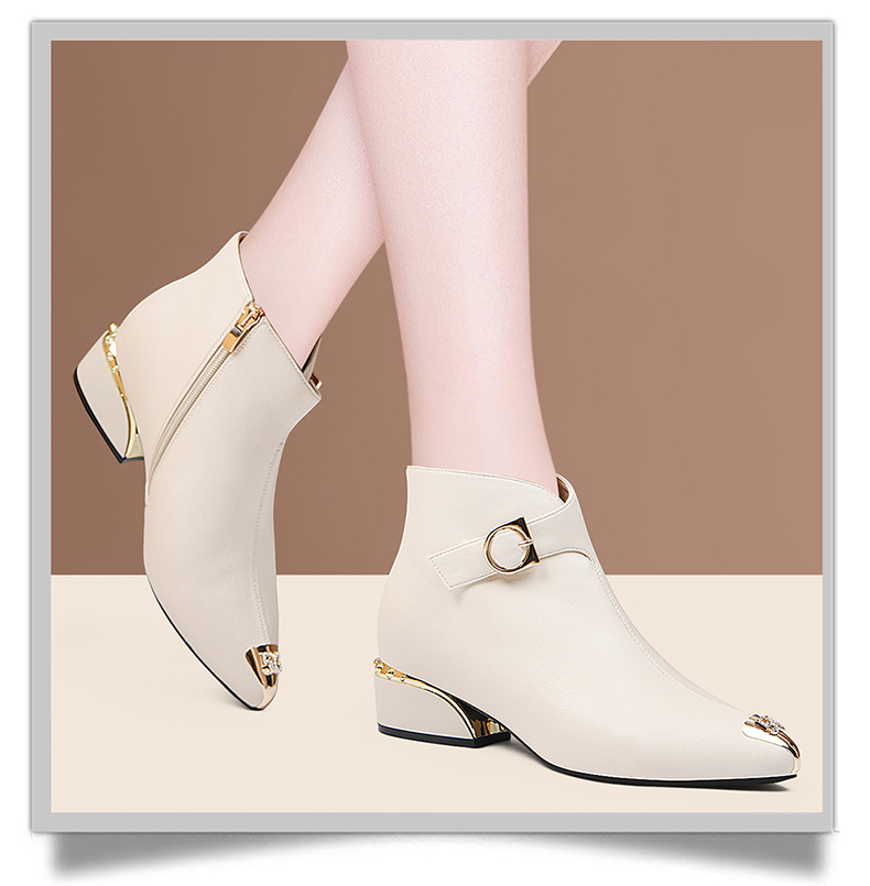 盾狐尖头短靴女靴秋冬新款加绒女鞋时尚靴子瘦瘦靴女马丁靴98219ql