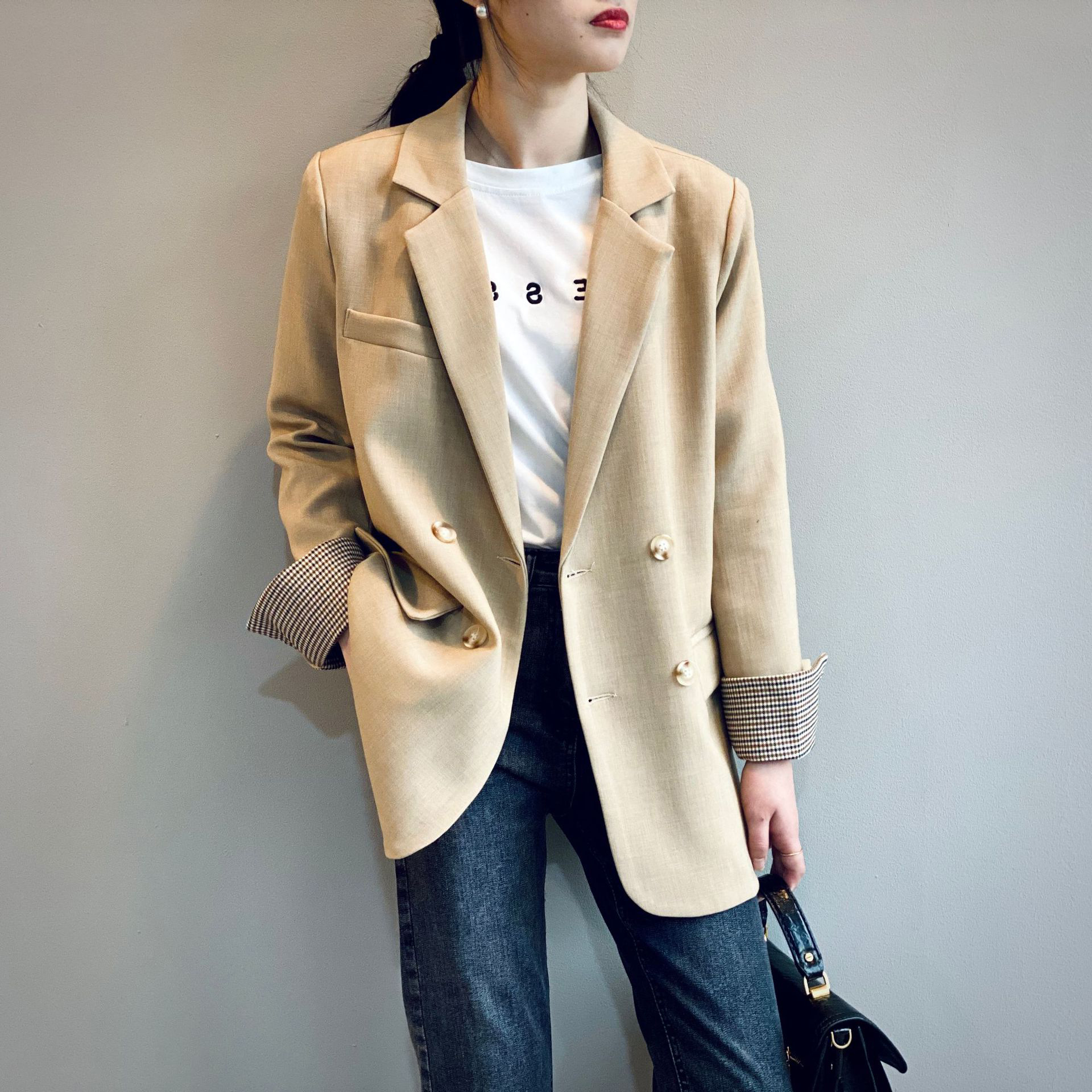 休闲西装外套女复古港韩版英伦风格子小西服2020网红女士春装新款