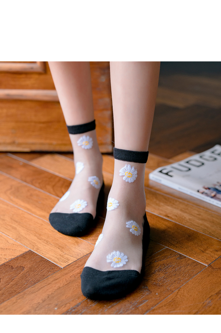 小雏菊玻璃丝袜子女中筒袜ins潮薄款透明水晶袜网红长筒袜fishbasket