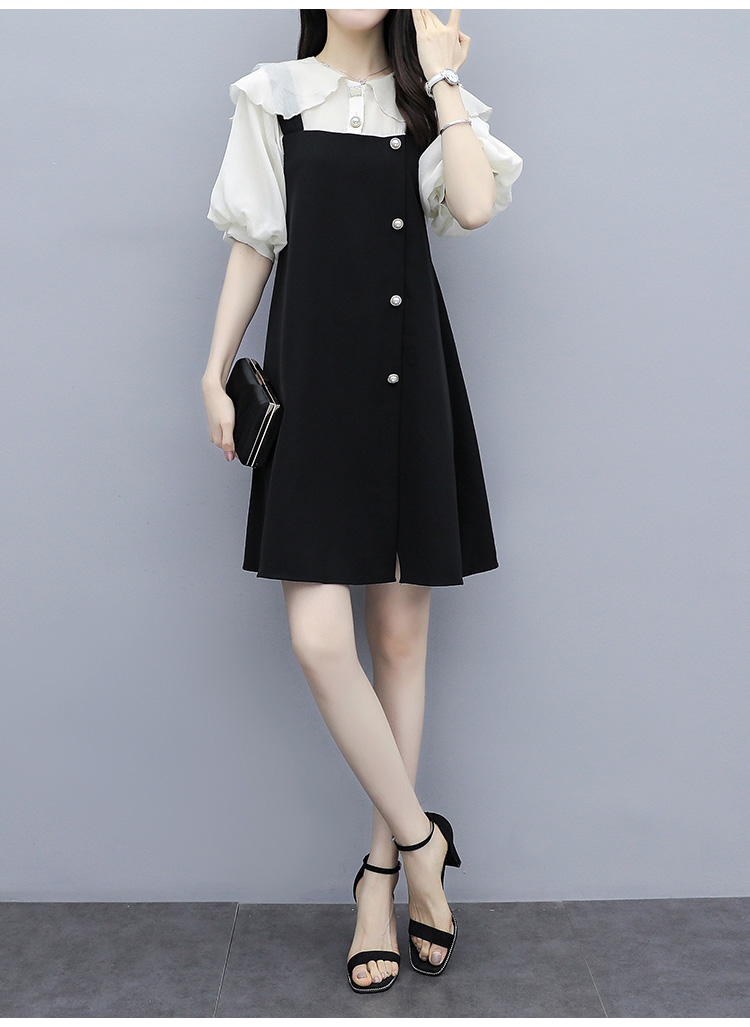 胖mm遮肚显瘦连衣裙大码女装2019夏季新款韩版时尚假两件减龄裙子